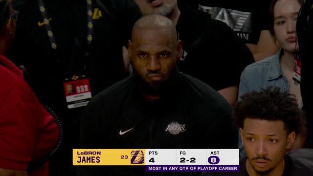 勒布朗·詹姆斯创湖人季后赛单节助攻纪录 湖人